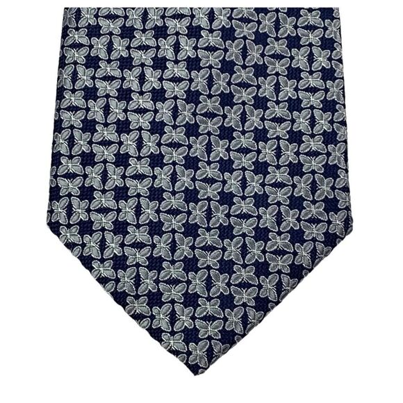 Club Room Classic All-Over Butterfly Neck Tie Navy & Silver 3.25" - Picture 1 of 7
